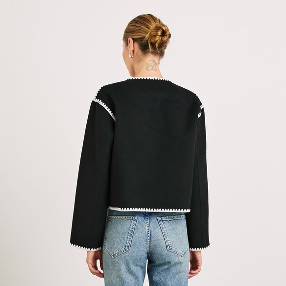 NWT Rails Melanie Jacket Size M Soft Wool Blend Contrast Trim Black White - Picture 4 of 13